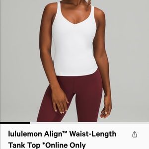 BNWT Lululemon align waist length, white, size 6